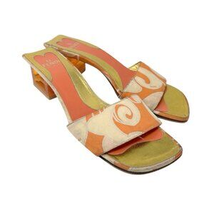 FENDI Vintage FF Logo Sandals Block Heels #36.5 Orange Gold Canvas [106216]